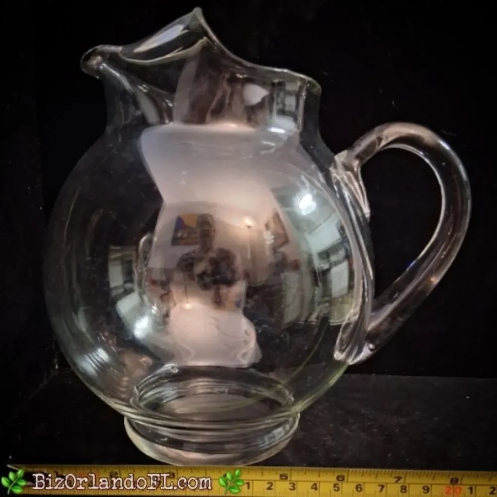 VINTAGE: Large Beverage Pitcher Hand Blown Clear Glass